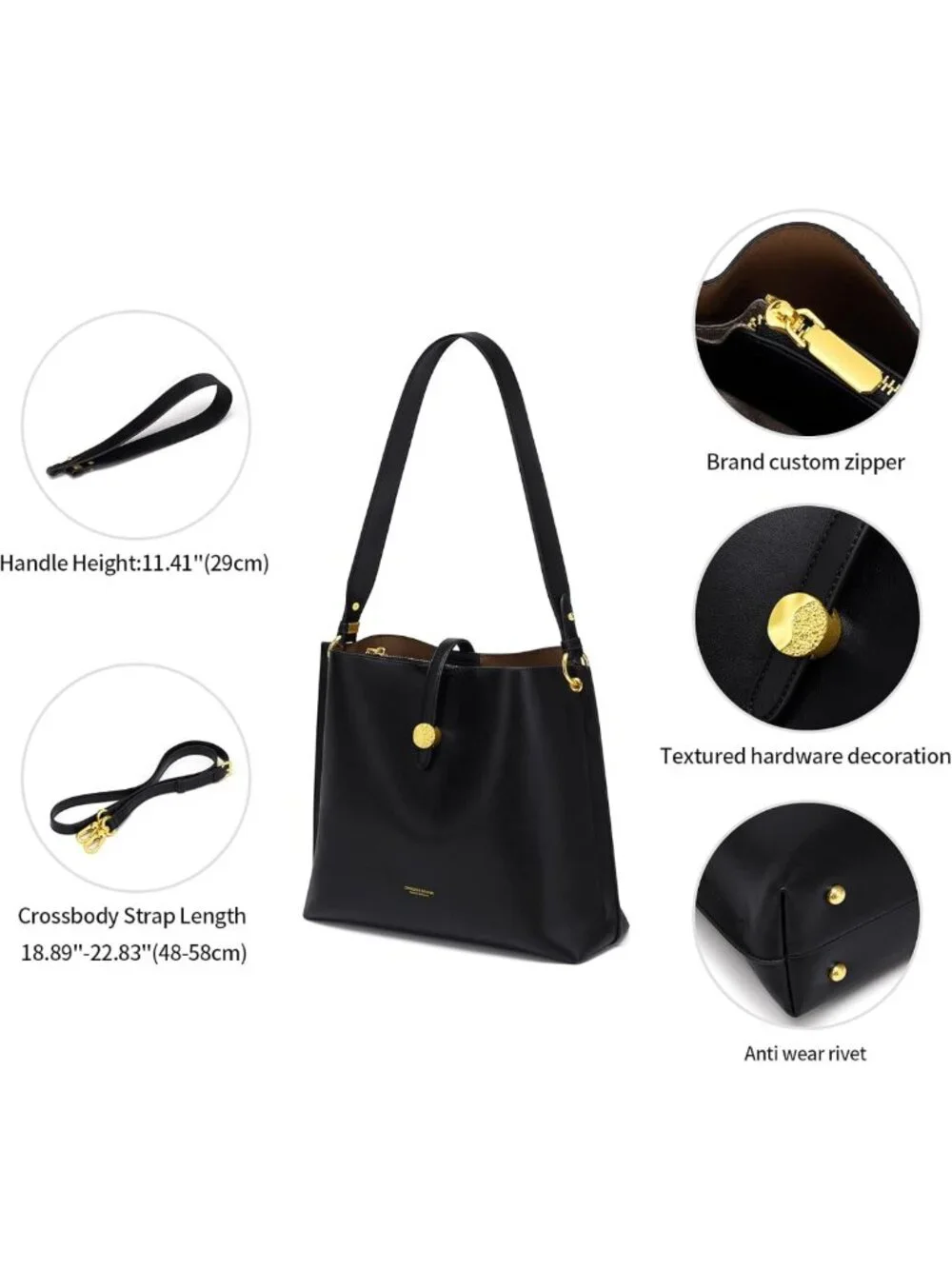Stylish Genuine Leather Bucket Tote Bag | Adjustable Strap Shoulder Purse
